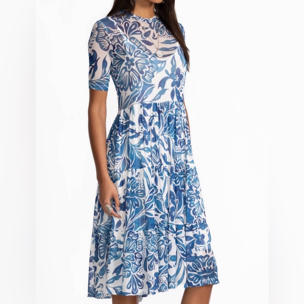 NWT Bethany Mesh Tiered Midi Dress. Medium. Just Lovely! - Picture 2 of 5